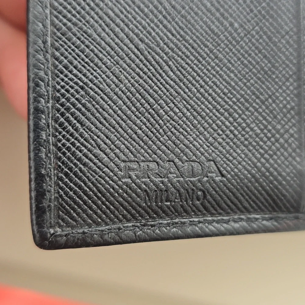 Prada Black Saffiano Leather Trifold Compact Wallet Men